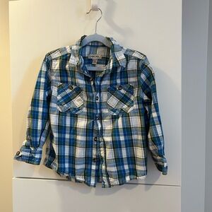 Cherokee Kids Plaid Shirt in Blue and Green